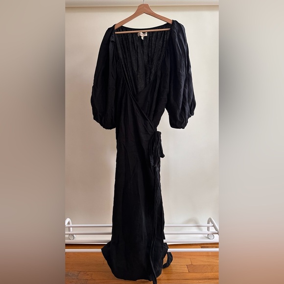 Mara Hoffman: Black Wrap Dress, Size 2X, Linen - Picture 2 of 5